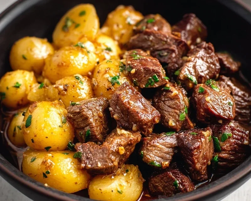 Slow Cooker Garlic Butter Beef Bites with Potatoes