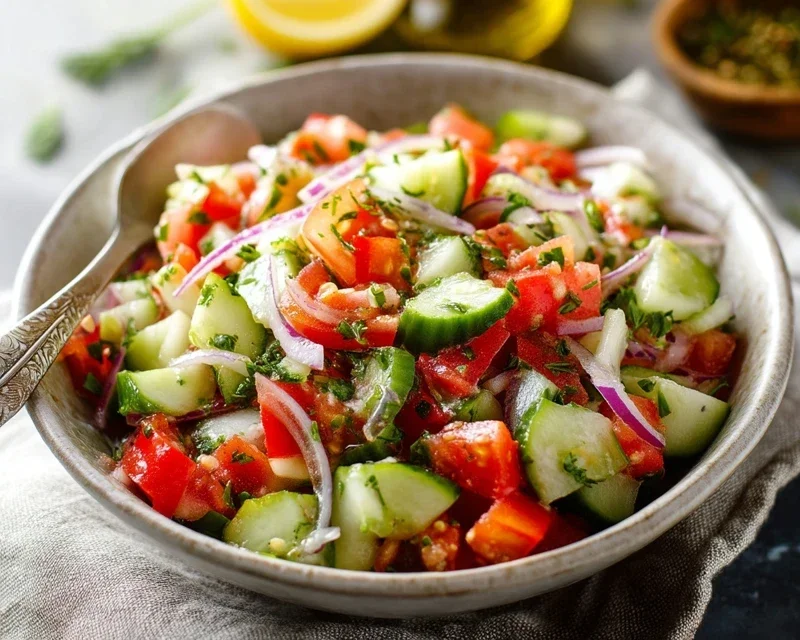 Mediterranean Salad with Cucumber, Tomato and Onion