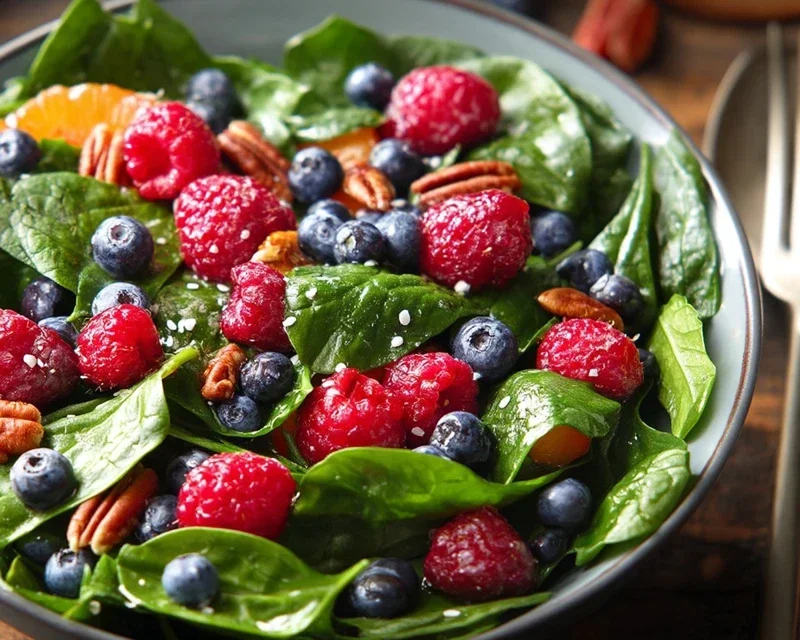 Berry Spinach Salad with Blueberries and Raspberries
