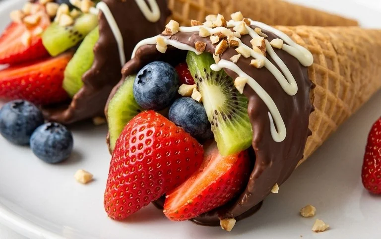 Chocolate Dipped Fruit Filled Cones