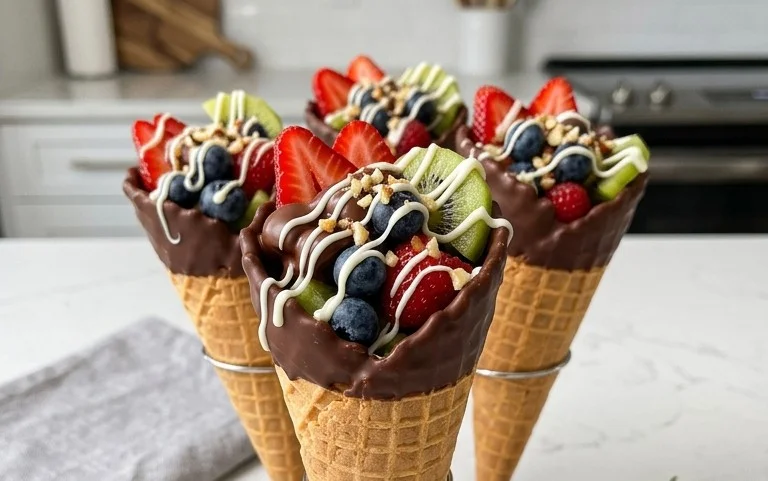 Chocolate Dipped Fruit Filled Cones