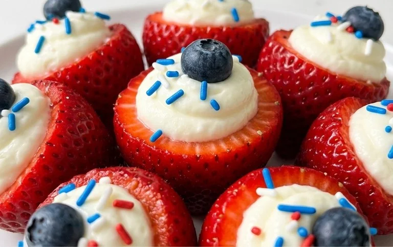 Red, White, and Blue Cheesecake Strawberries
