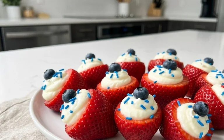 Red, White, and Blue Cheesecake Strawberries