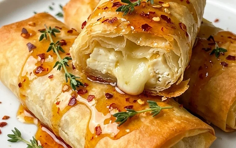 Indulgent Oven Fried Feta Rolls with Chili Honey Magic