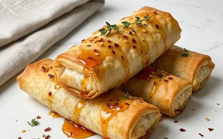 Indulgent Oven Fried Feta Rolls with Chili Honey Magic