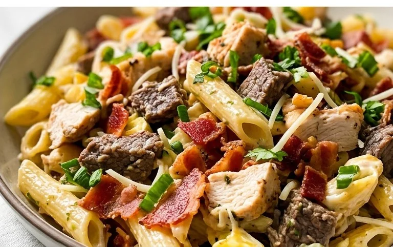 Chicken Beef Bacon Ranch Pasta Salad