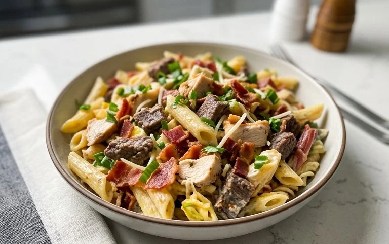 Chicken Beef Bacon Ranch Pasta Salad