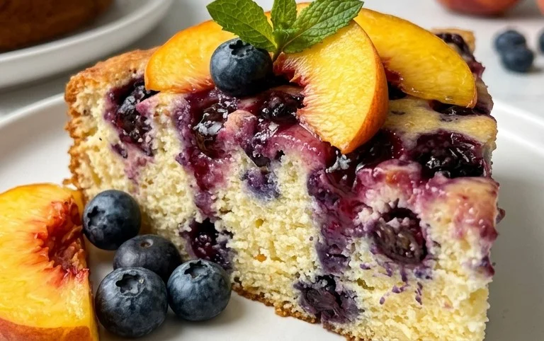 Peach and Blueberry Greek Yogurt Cake