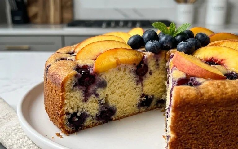 Peach and Blueberry Greek Yogurt Cake