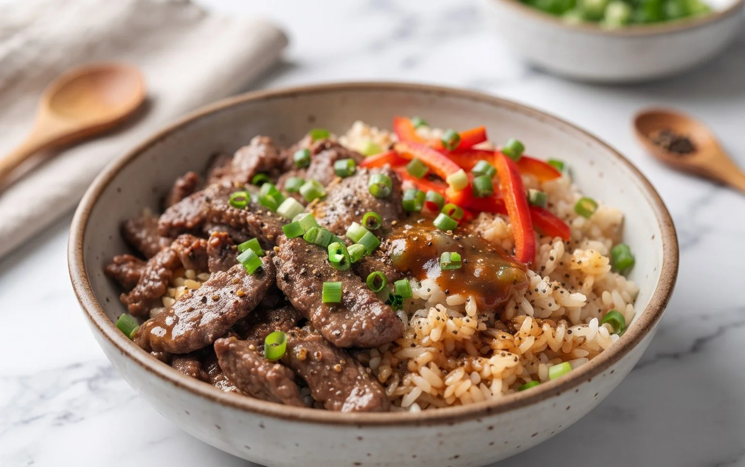 Beef Pepper Rice Bowl is a delicious meal option.