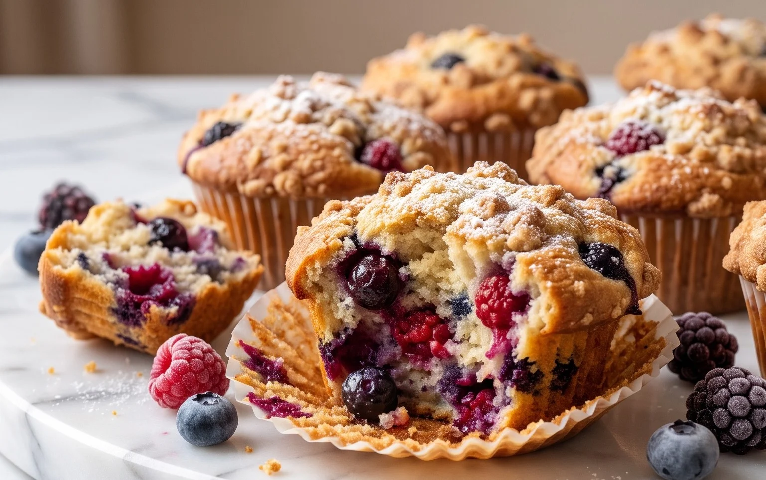 Bakery Style Mixed Berry Muffins | with Frozen Berries