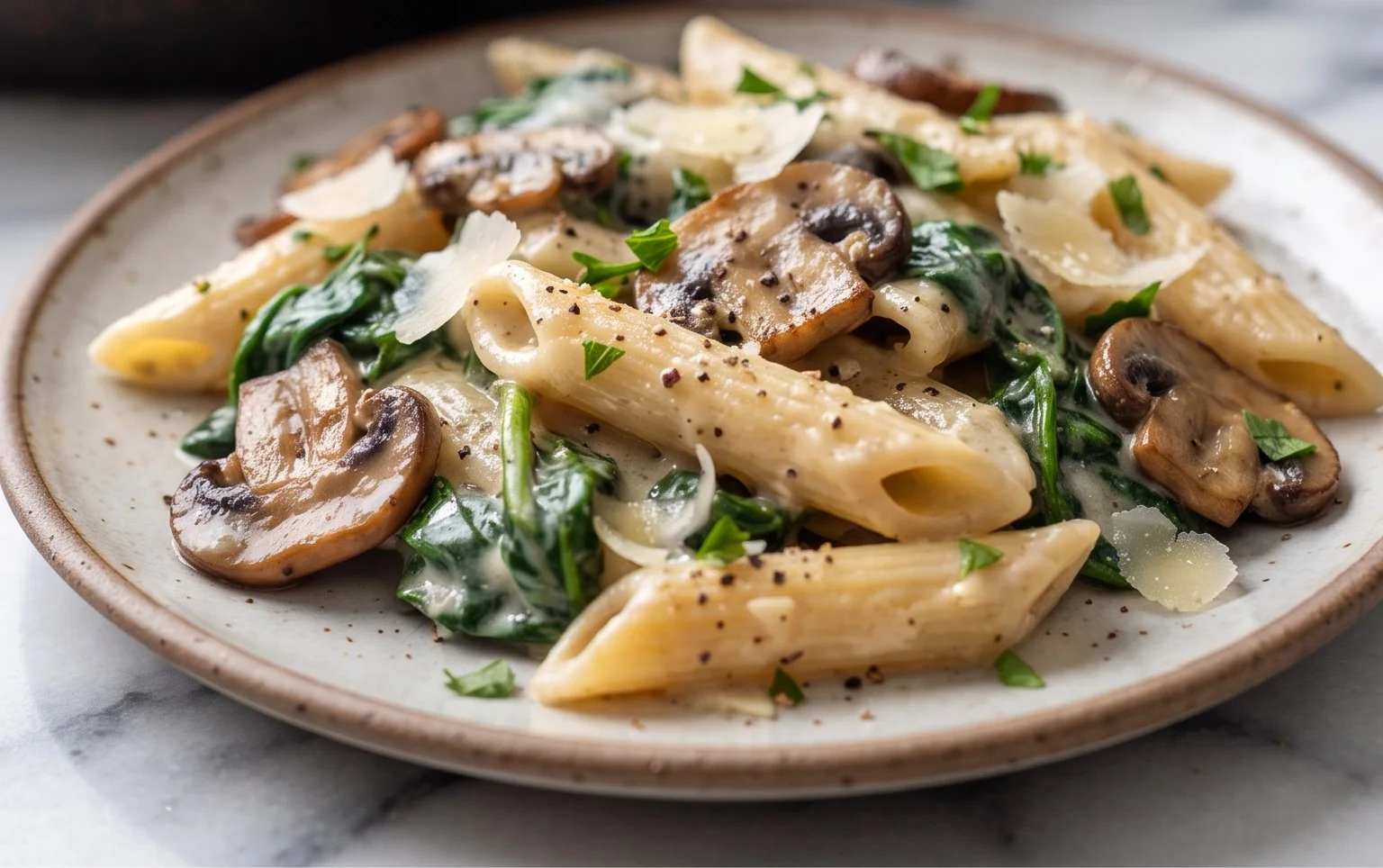 Parmesan Spinach Mushroom Pasta Skillet