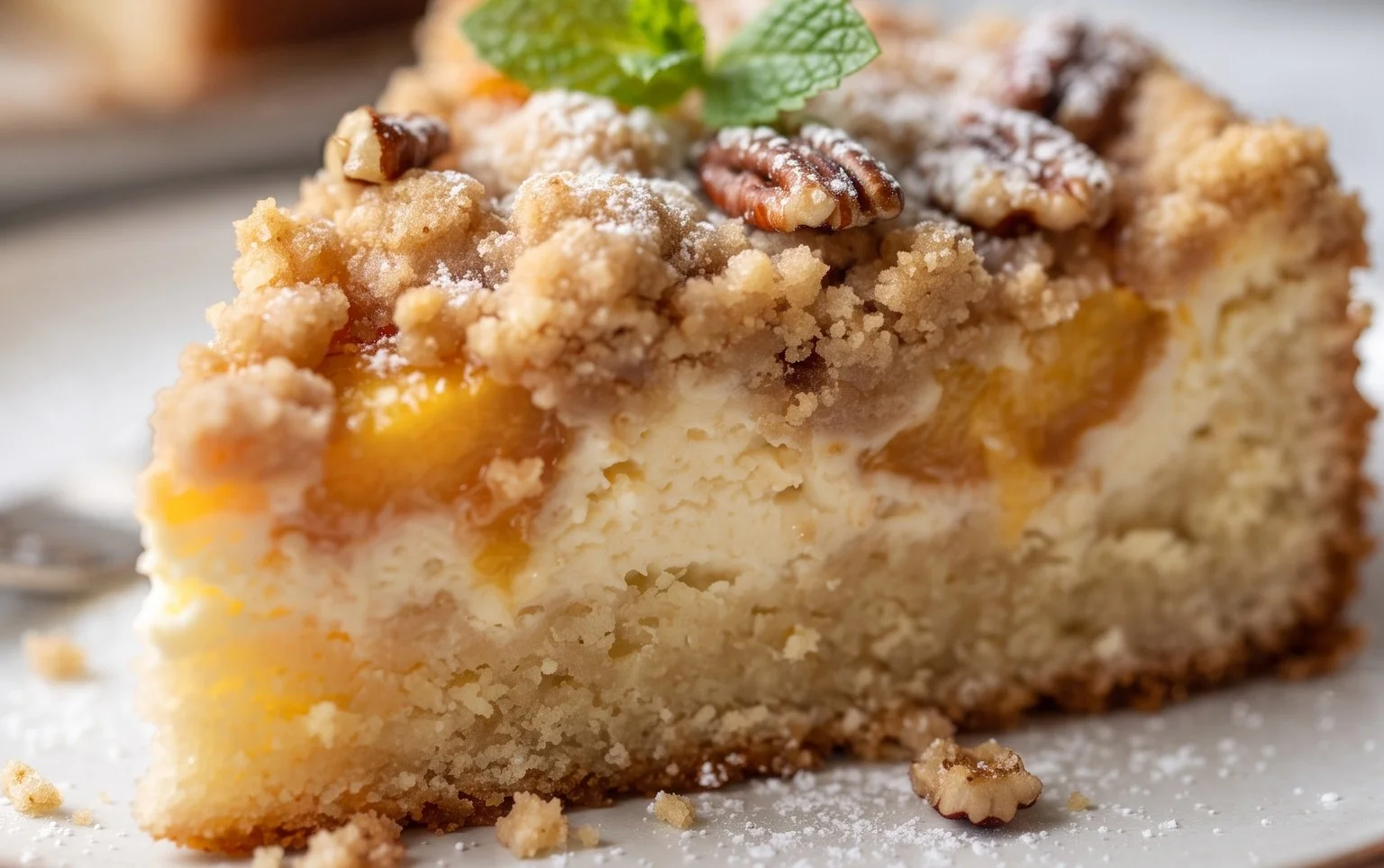 Peach Cream Cheese Cake with Streusel Topping