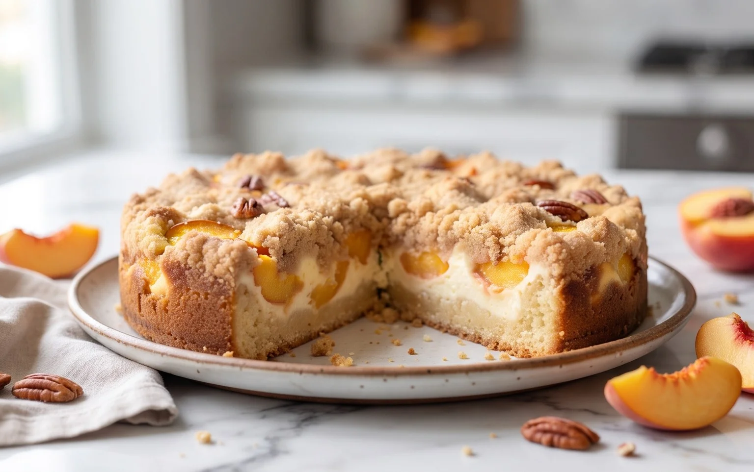 Peach Cream Cheese Cake with Streusel Topping