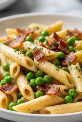 Penne Pasta, Peas and Beef Bacon