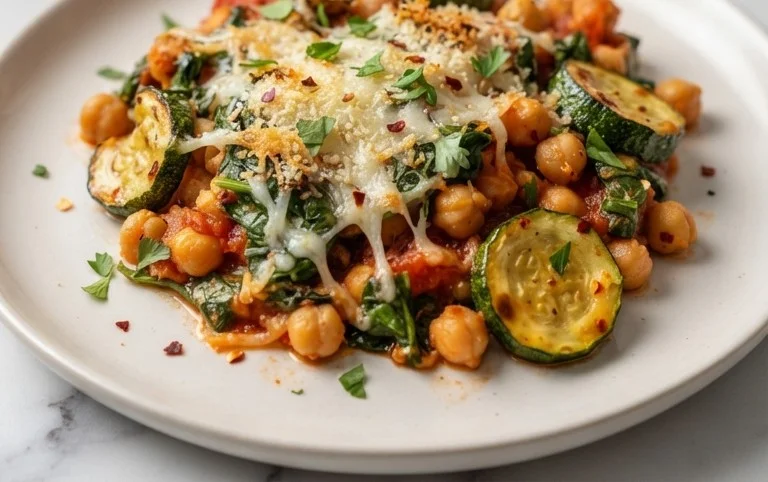 Spinach Zucchini Chickpea Bake