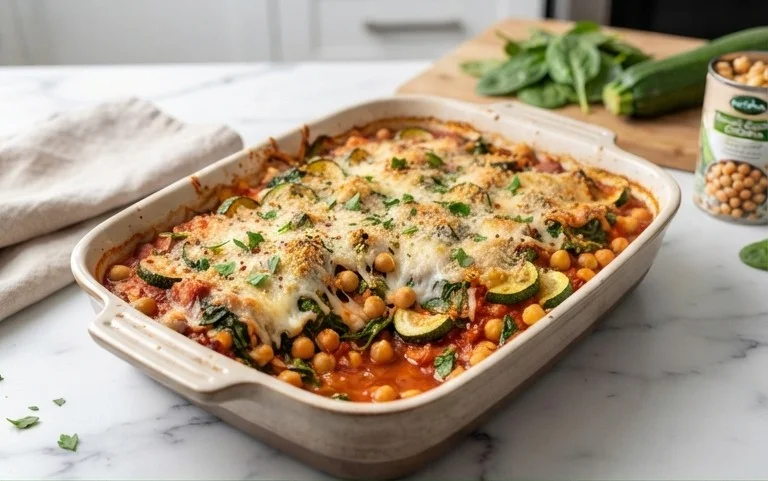 Spinach Zucchini Chickpea Bake